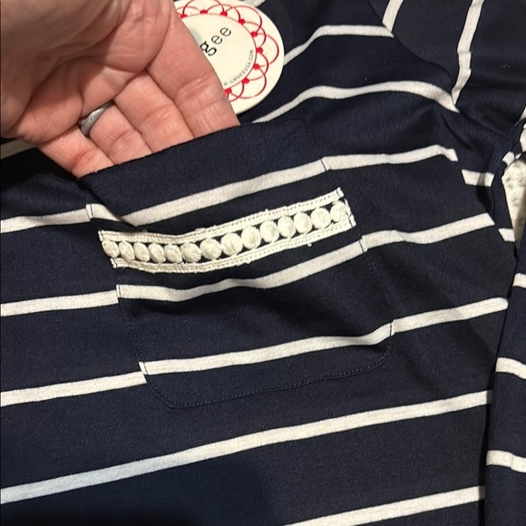 Umgee Blue and White Tie Back Long Sleeve Tunic size S - Picture 4 of 9